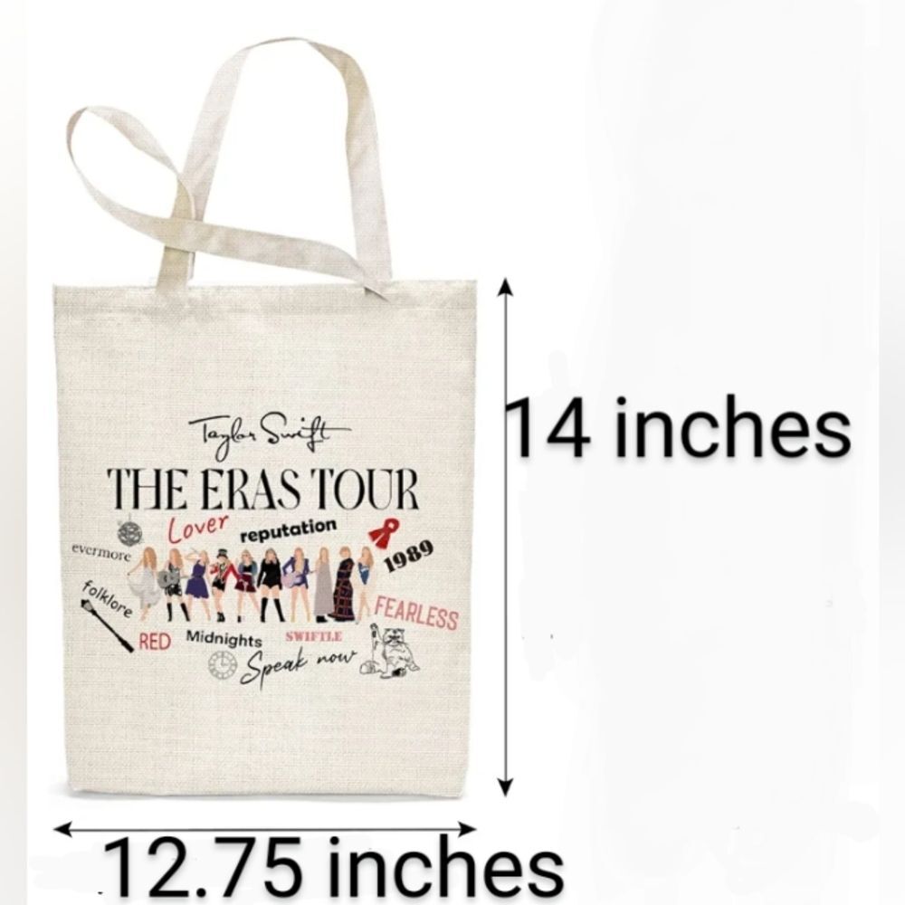 Taylor Swift Tote Bag The Eras Tour Canvas Taylor Images Album Cream 13" X 14" - Picture 2 of 10